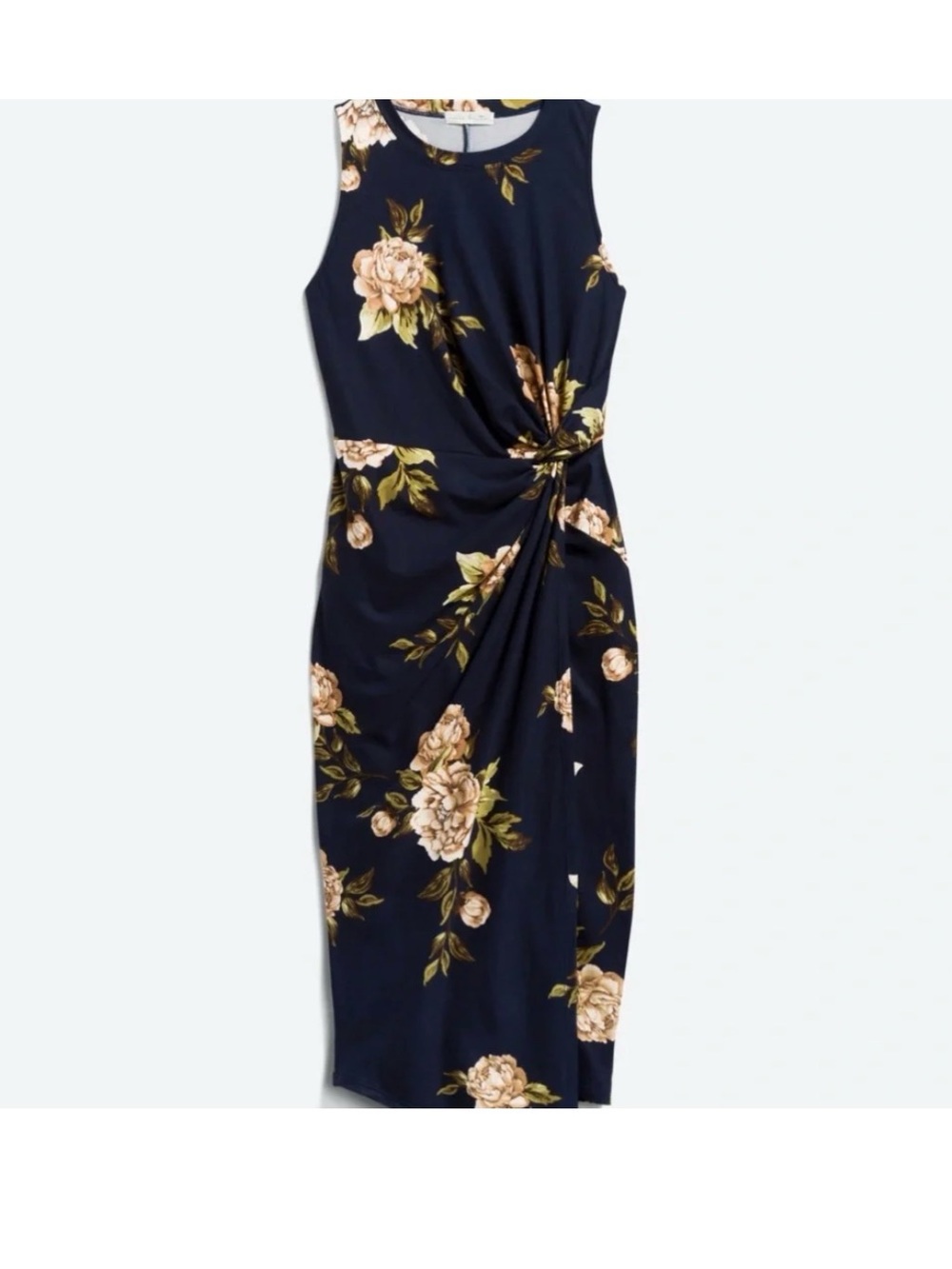 nine britton Navy Floral Twist-Detail Midi Dress